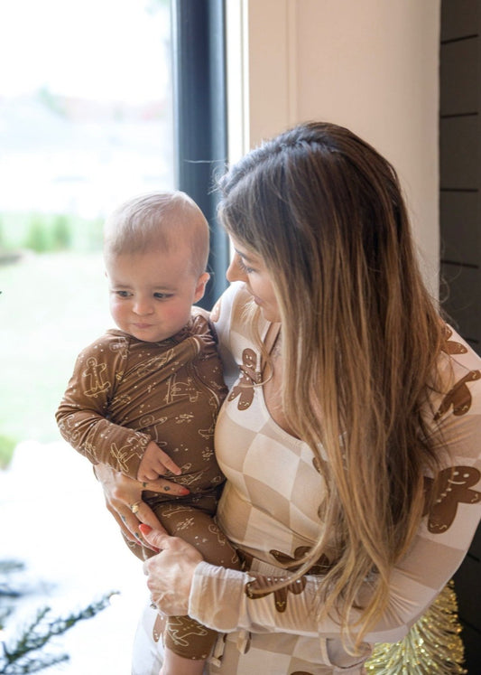 Bamboo Baby Christmas Sleepers | Matching Family Holiday Pajamas - Skating Gingerbread - Rippers & Rascals