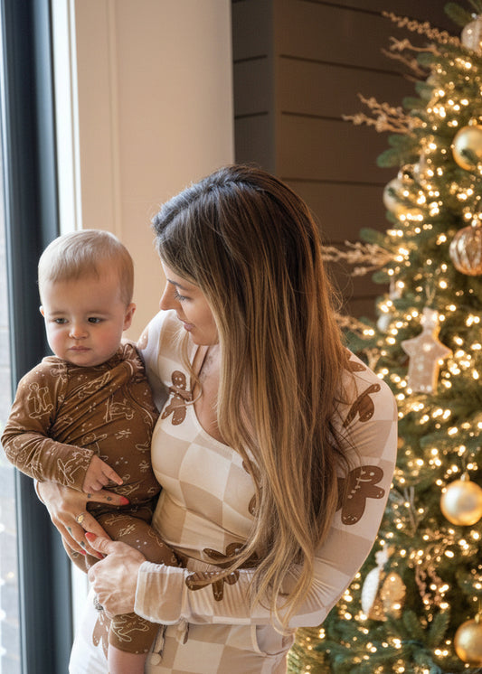 Bamboo Baby Christmas Sleepers | Matching Family Holiday Pajamas - Skating Gingerbread - Rippers & Rascals