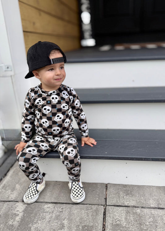 Bamboo Toddler Two-Piece Halloween Pajamas | Spooky Skull Set - Rippers & Rascals