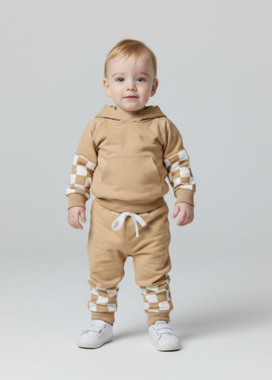 Ace Checkered Jogger Set | Neutral Toddler Fall Outfit - Rippers & Rascals