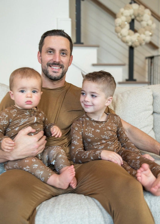 Bamboo Toddler and Kids Christmas Pajamas | Matching Family Holiday Set - Skating Gingerbread - Rippers & Rascals