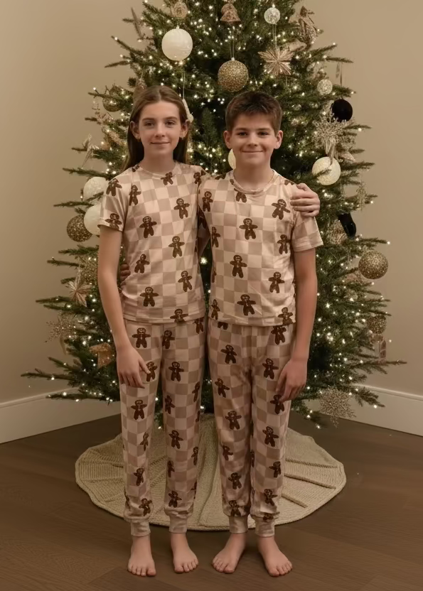 Bamboo Youth Christmas Pajamas | Matching Family Holiday Set - Gingerbread - Rippers & Rascals