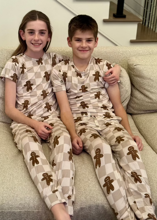Bamboo Youth Christmas Pajamas | Matching Family Holiday Set - Gingerbread - Rippers & Rascals