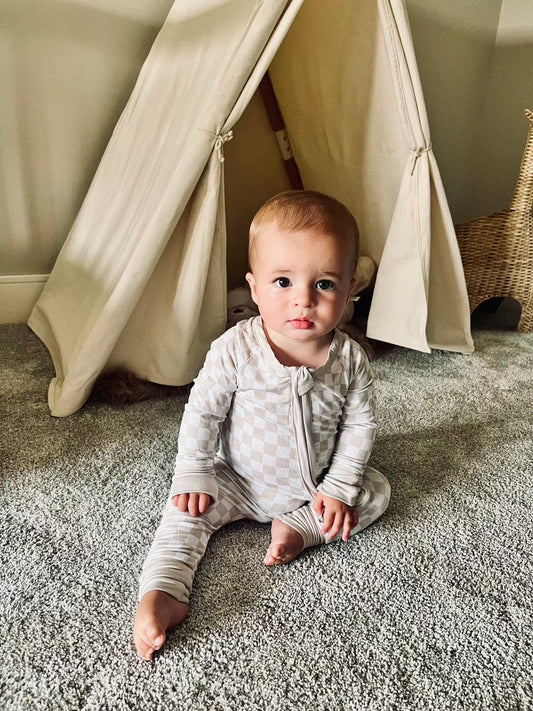 Checkered Bamboo Sleeper | Soft Baby Onesie - Rippers & Rascals