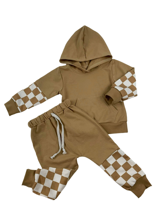Ace Jogger Set | Neutral Checkered Toddler Outfit - Rippers & Rascals