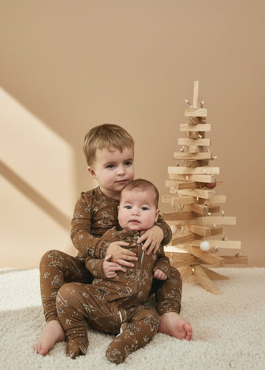 Bamboo Baby Christmas Sleepers | Matching Family Holiday Pajamas - Skating Gingerbread - Rippers & Rascals