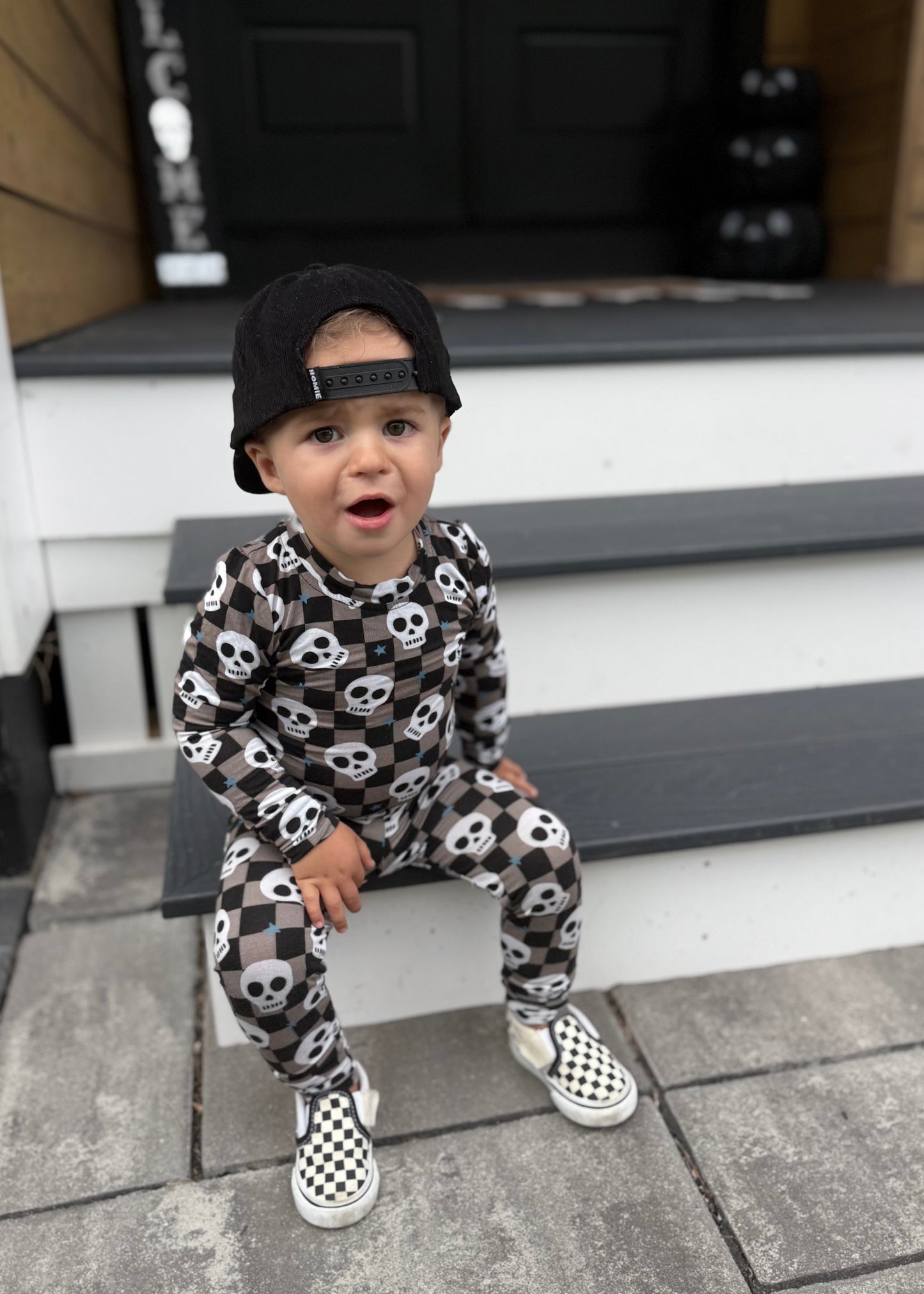 Bamboo Toddler Two-Piece Halloween Pajamas | Spooky Skull Set - Rippers & Rascals