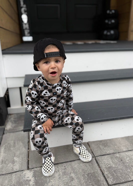 Bamboo Toddler Two-Piece Halloween Pajamas | Spooky Skull Set - Rippers & Rascals