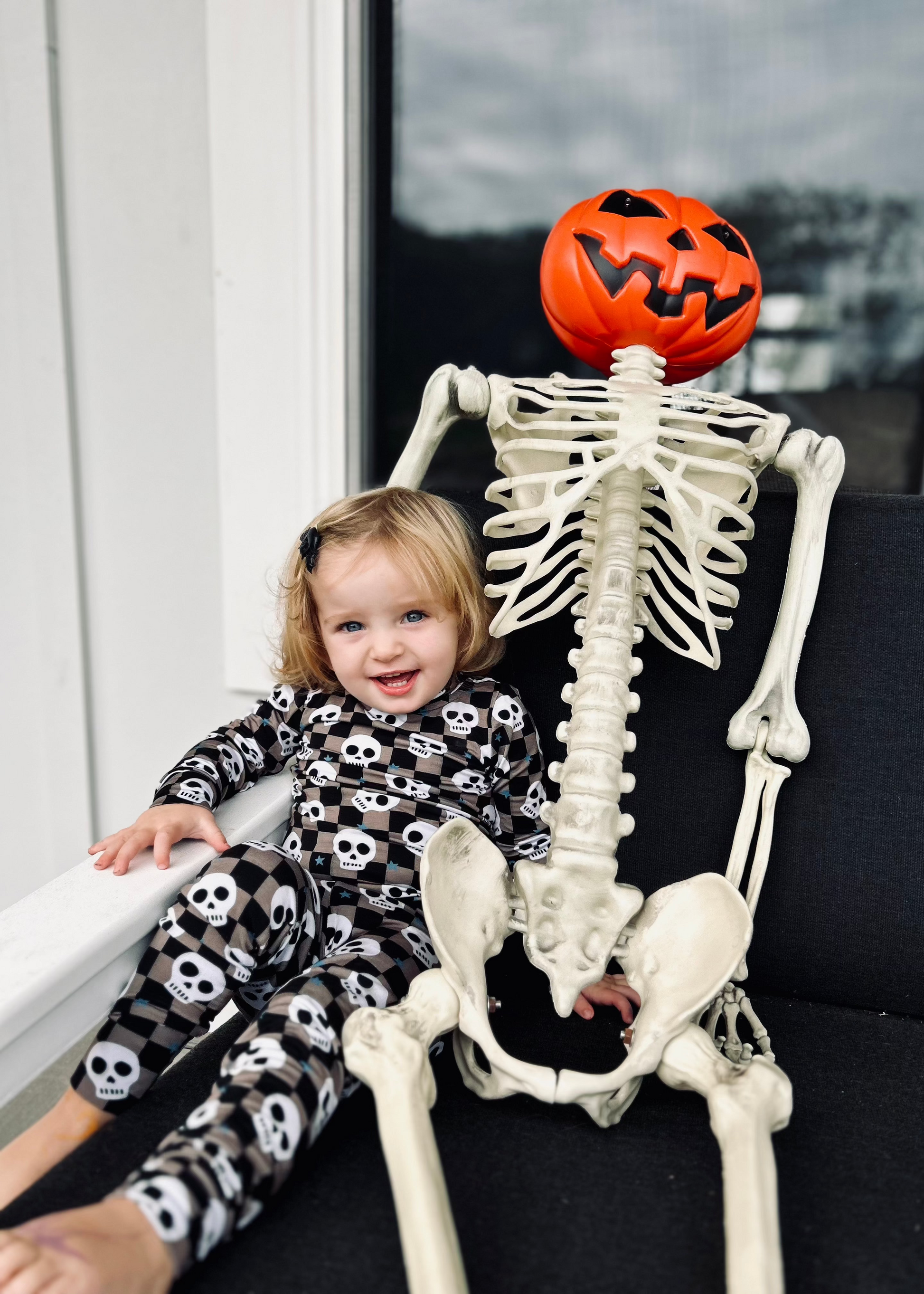 Bamboo Toddler Two-Piece Halloween Pajamas | Spooky Skull Set - Rippers & Rascals