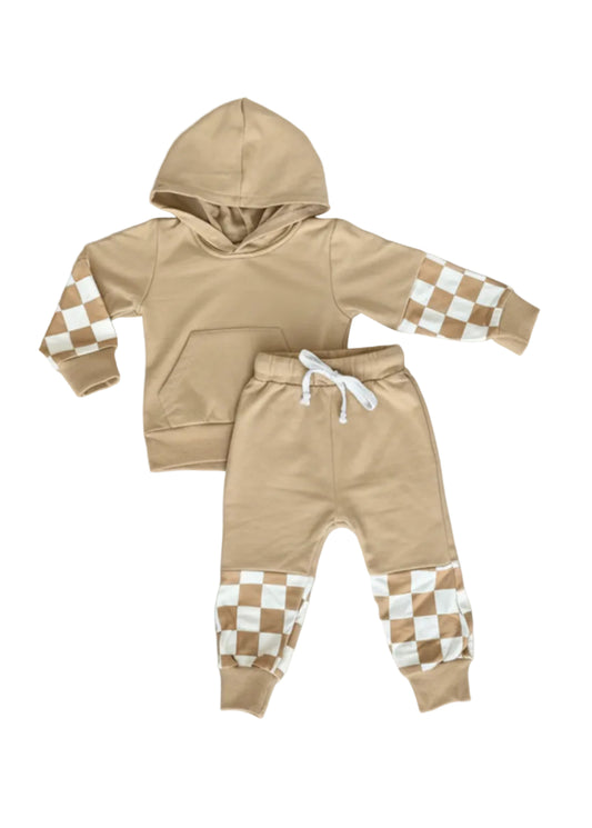 Ace Checkered Jogger Set | Neutral Toddler Fall Outfit - Rippers & Rascals