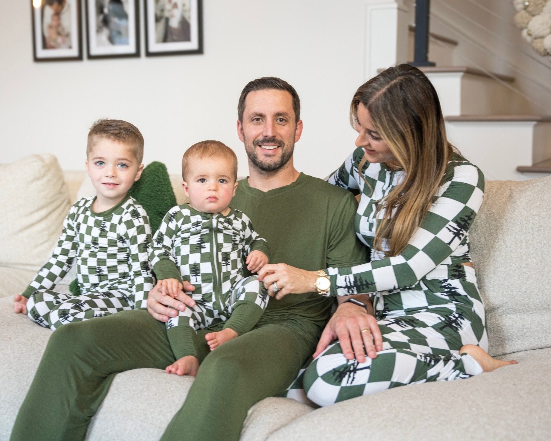 Checkered Bamboo Christmas Tree Pajamas Rippers Rascals