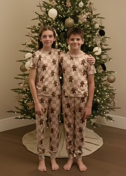 Bamboo Youth Christmas Pajamas | Matching Family Holiday Set - Gingerbread - Rippers & Rascals