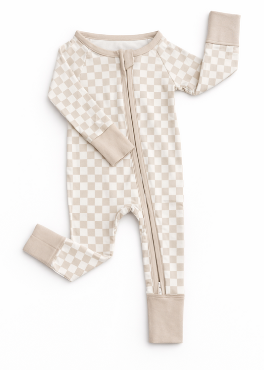 Checkered Bamboo Sleeper | Soft Baby Onesie - Rippers & Rascals
