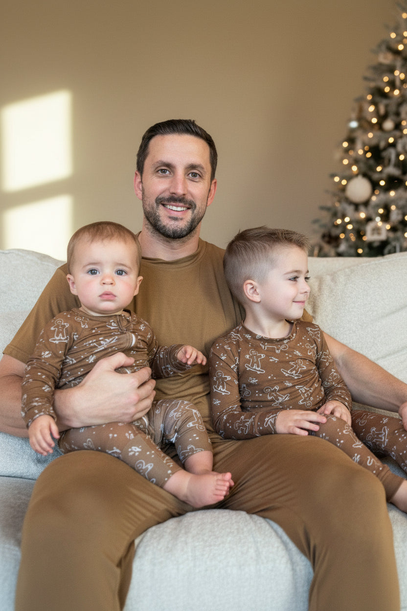Bamboo Men's Christmas Pajamas | Matching Family Holiday Set - Skating Gingerbread - Rippers & Rascals